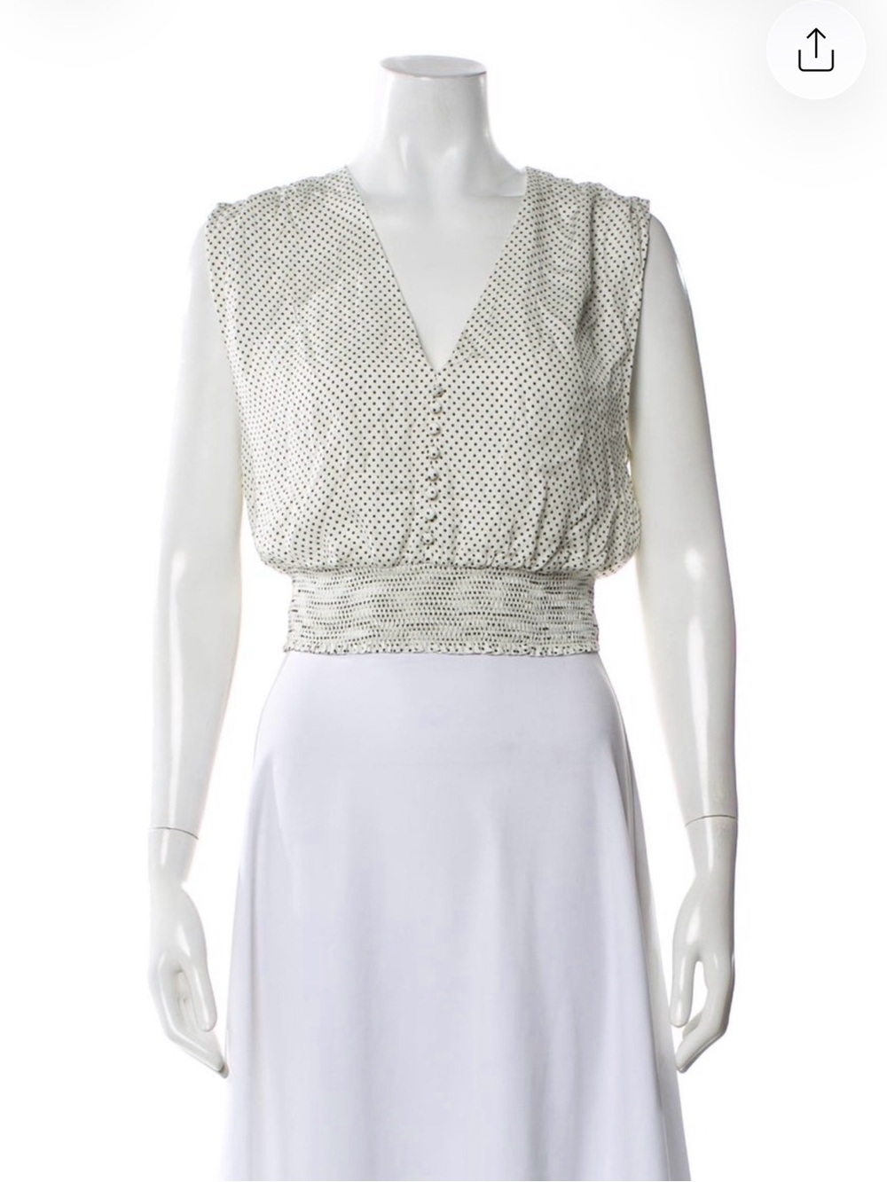 Alice + Olivia White Polka Dot V-Neck Smocked Crop Camisole
